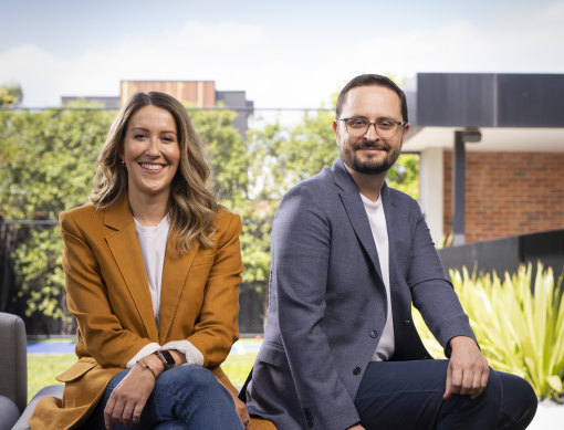 Adore Beauty co-founders Kate Morris and James Height ahead of the 2020 initial public offering for the company. 