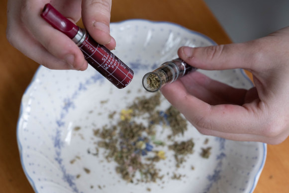 Cannabis is placed inside a vape.