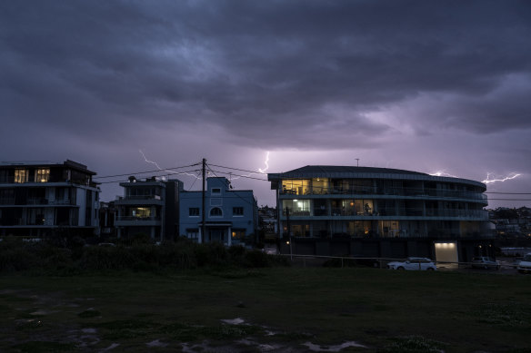 An electrical storm heads towards Maroubra in Sydney’s east.