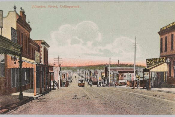 Johnston Street in Collingwood, 1906, before its tram tracks were removed. In 1923, there had been plans to extend this line all the way down Studley Park Road to Kew.