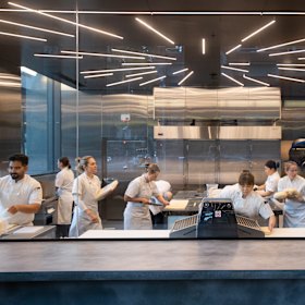 Pastry chefs prepare croissants at Lune bakery in Lonsdale Street, Melbourne.