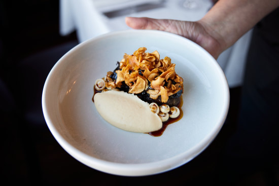 Glazed beef cheek with celeriac purée and Jerusalem artichoke.