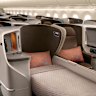 Singapore Airlines’ A350-900 lie-flat business class seat.