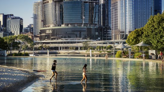 The Queen’s Wharf Brisbane building site, as seen from South Bank.