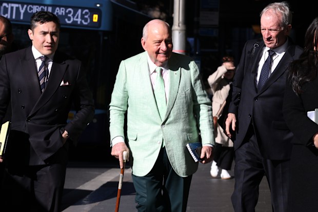 Alan Jones arrives at Downing Centre court in Sydney on Friday.