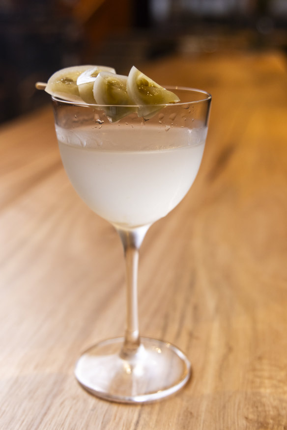 The green-tomato martini is the bar’s signature (and only) cocktail.