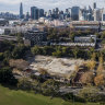 The former quarry and waste yard at the corner of Wattle and Fig streets in Pyrmont, photographed in June 2021.