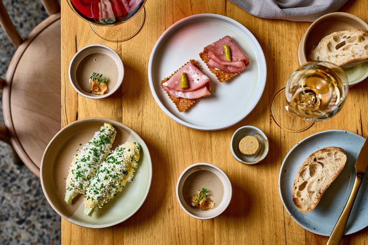 Snacks from the five-course set menu at Flotilla in Newcastle.