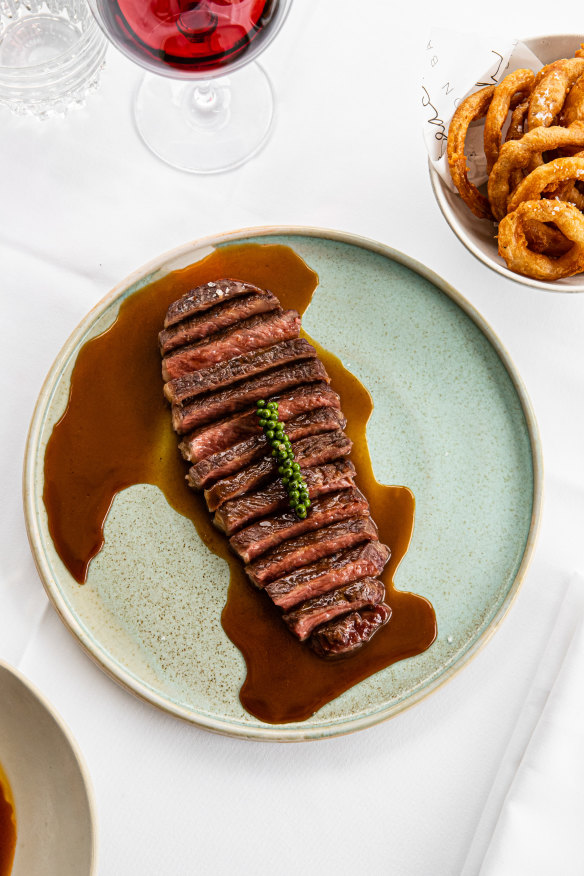 Wagyu sirloin with native pepper sauce.
