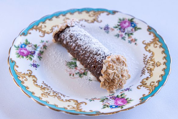 Pig Fat cannolo with ricotta and almonds.