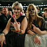 Metallica fans Daphne Gattari (left) and Paige Scott prepare for the US heavy metal band’s performance at Marvel.