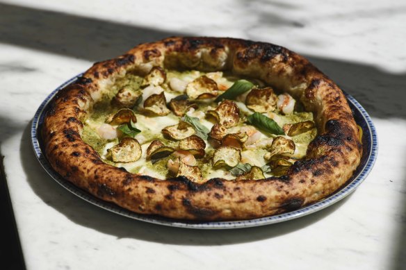 Prawn Nerano pizza.