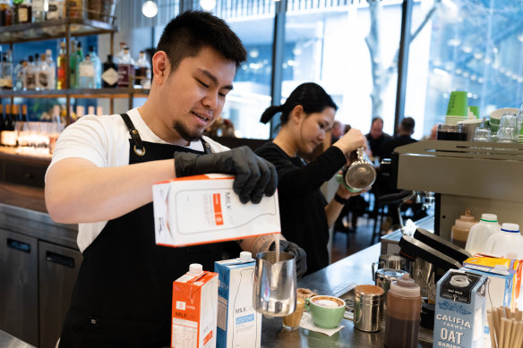 Nando Lim and Dessy Agustin use plant-based milk at BarLume in North Sydney.