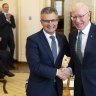 Assistant Minister for the Republic Matt Thistlethwaite at his swearing-in ceremony with Governor-General David Hurley at Government House. 