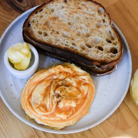 Scrambled Eggs on sourdough at Kines.