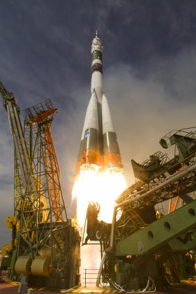 The Soyuz-FG blasts off to the International Space Station.