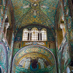 The mosaics of the San Vitale basilica in Ravenna.