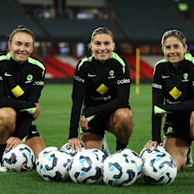 Caitlin Foord (left) and Steph Catley (centre) are both sitting out upcoming friendlies in WA. 