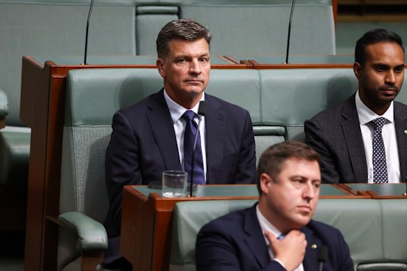 Member for Hume Angus Taylor sits on the backbench today in Parliament. 