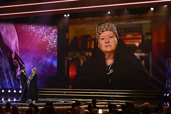 Magda Szubanski accepts the Logie Honor List Award through video link.
