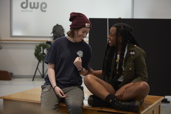 Maggie McKenna and Emily Nkomo during rehearsals.