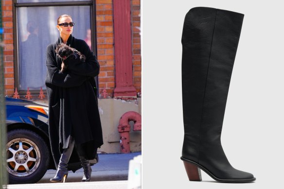 Supermodel Irina Shayk models over-the-knee boots (left); Camilla and Marc’s take (right).