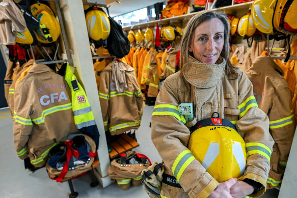 Firefighter Fiona Macken lives only a kilometre from the Diamond Creek CFA station, meaning she is often on the first truck out in an emergency.