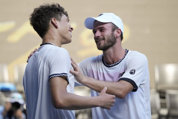 United mates of America: Tommy Paul (right) is congratulated by compatriot Ben Shelton.