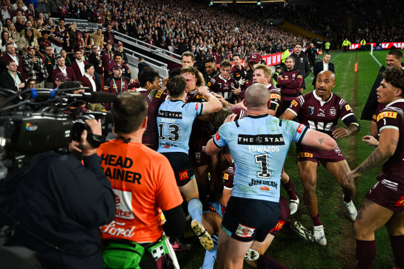 Cameron Murray was sin-binned after involving himself in the scuffle from the interchange bench.