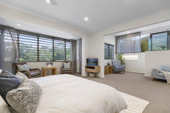 The sprawling main suite has views to Mount Coolum.