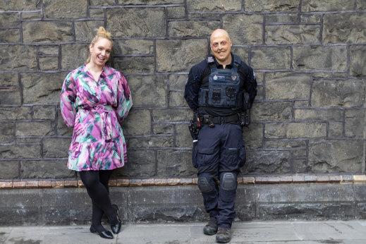 Acting Sergeant Jimi Kelly from the Federal Police with his wife Emma.
Jimi suffered life-threatening burns as a child and has had to live with the pain and the stares from strangers.