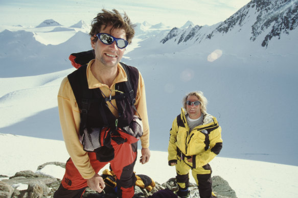 Alex Lowe, left, and Conrad Anker in 1998 on the summit of Antarctica’s Mount Evans. “We had a connection,” says Anker. “The gift of friendship is rare.” 