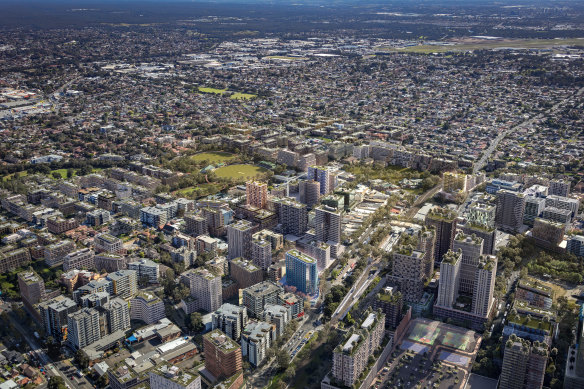 An aerial view of the Bankstown transport-oriented development accelerated precinct.