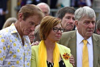 Funeral for 11-year-old Luke Batty at Flinders Christian College who was killed by his father.
Luke’s mother Rosie Batty is consoled by friends after the service.