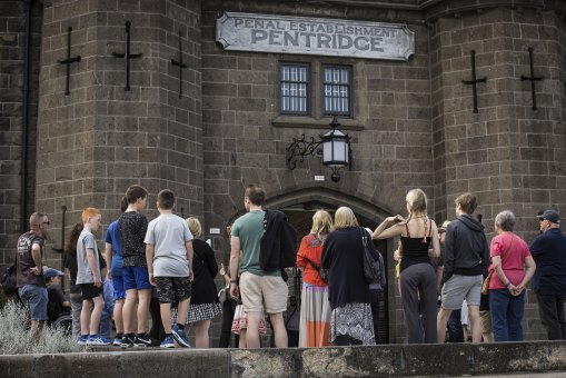 The tour group starts outside the former Pentridge Prison in Coburg.