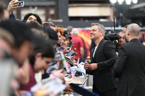 Matt Damon attends the UK Premiere of ‘Oppenheimer’ on July 13. The cast left the event  when the strike was called.