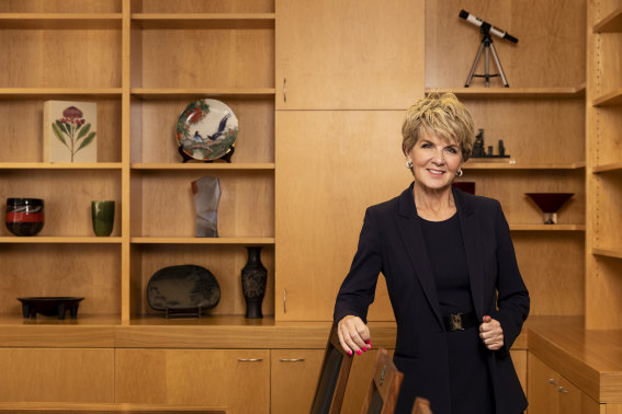 Former foreign affairs minister Julie Bishop in her new office at the Australian National University.