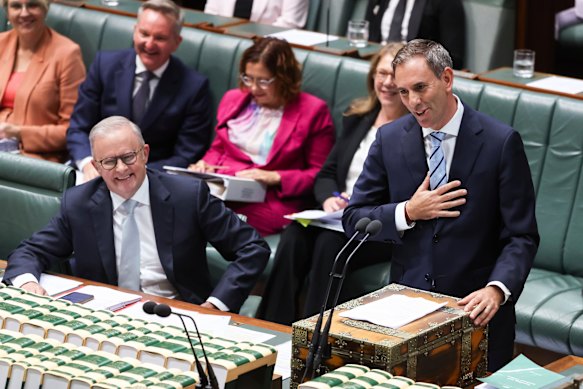 Where would you rather spend a birthday? Prime Minister Anthony Albanese and Treasurer Jim Chalmers during question time.