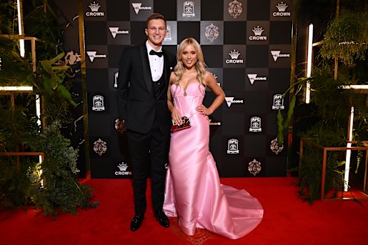 Siena Tainsh with her partner, North Melbourne AFL player Zane Duursma, at the 2024 Brownlow Medal night.