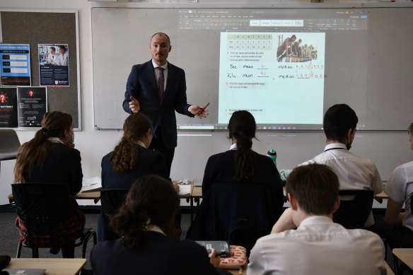 Phillip Waldron, head of mathematics at Northholm Grammar School in Arcadia holding a class.