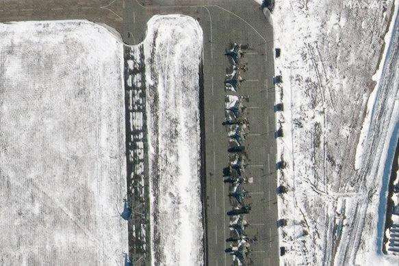 Satellite imagery shows su25 aircraft deployments at Millerovo Airfield, Russia, on Friday February 18.