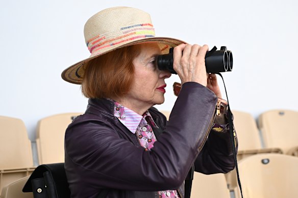 Legendary trainer Gai Waterhouse watches track work at Flemington this week.