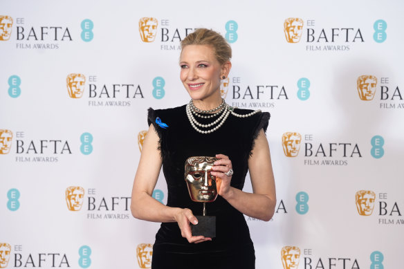 Cate Blanchett in a re-wokred dress at last month’s BAFTAs. Will she make a similarly sustainable choice at the Oscars?
