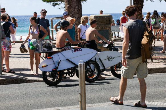Teens on fat bikes at Manly Beach this week.
