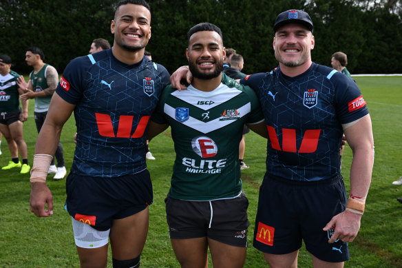 Crichtons everywhere: Stephen Crichton with brother Christian Crichton and NSW teammate Angus Crichton.