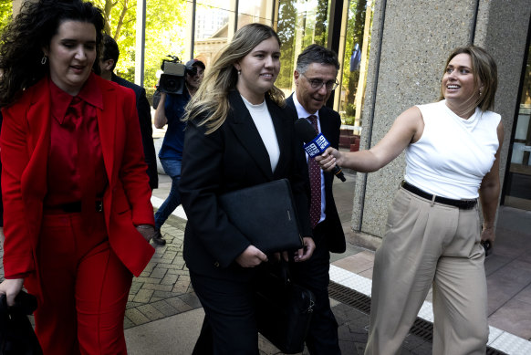 Brittany Higgins leaves the Federal Court in Sydney on Tuesday.