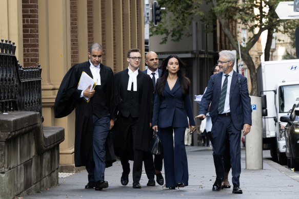 Antoinette Lattouf and her legal team (left to right), barristers Oshie Fagir and Philip Boncardo and solicitor Josh Bornstein on Friday.