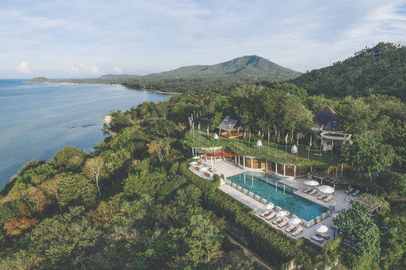 The hilltop  lap pool and Shakti Fitness area at Kamalaya.