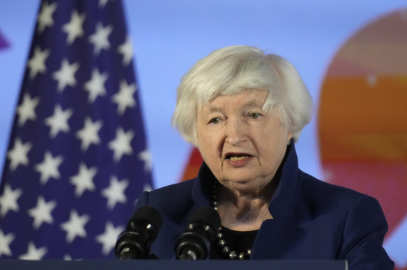 US Treasury Secretary Janet Yellen speaks during a press conference at the G20 on Thursday.