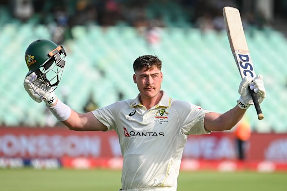 Matt Renshaw celebrates his fighting century.